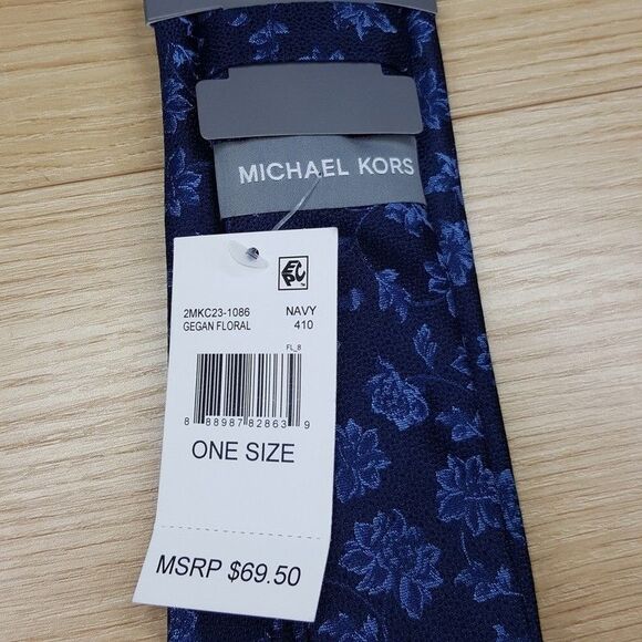 MICHAEL KORS Mens Neck Tie Navy Blue Floral Pointed Classic Silk Blend - Picture 3 of 6